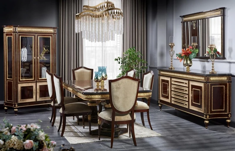 Casa Padrino Luxus Barock Esstisch Dunkelbraun / Gold - Handgefertigter Massivholz Esszimmertisch - Luxus Esszimmer Möbel im Barockstil - Barock Möbel - Barock Einrichtung