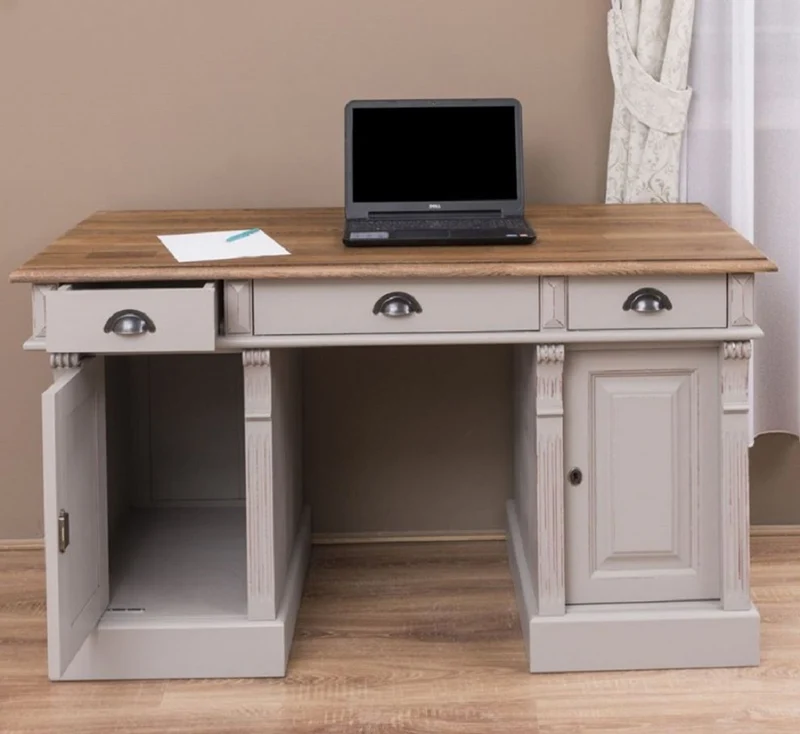 Casa Padrino Landhausstil Shabby Chic Schreibtisch Antik Grau / Braun 140 x 70 x H. 78 cm - Massivholz Bürotisch im Landhausstil - Büro Möbel - Landhausstil Möbel - Shabby Chic Möbel