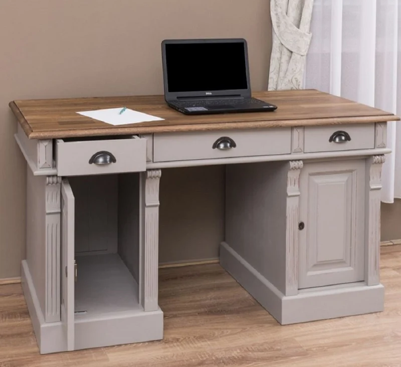 Casa Padrino Landhausstil Shabby Chic Schreibtisch Antik Grau / Braun 140 x 70 x H. 78 cm - Massivholz Bürotisch im Landhausstil - Büro Möbel - Landhausstil Möbel - Shabby Chic Möbel