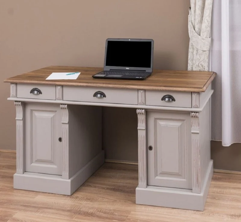 Casa Padrino Landhausstil Shabby Chic Schreibtisch Antik Grau / Braun 140 x 70 x H. 78 cm - Massivholz Bürotisch im Landhausstil - Büro Möbel - Landhausstil Möbel - Shabby Chic Möbel