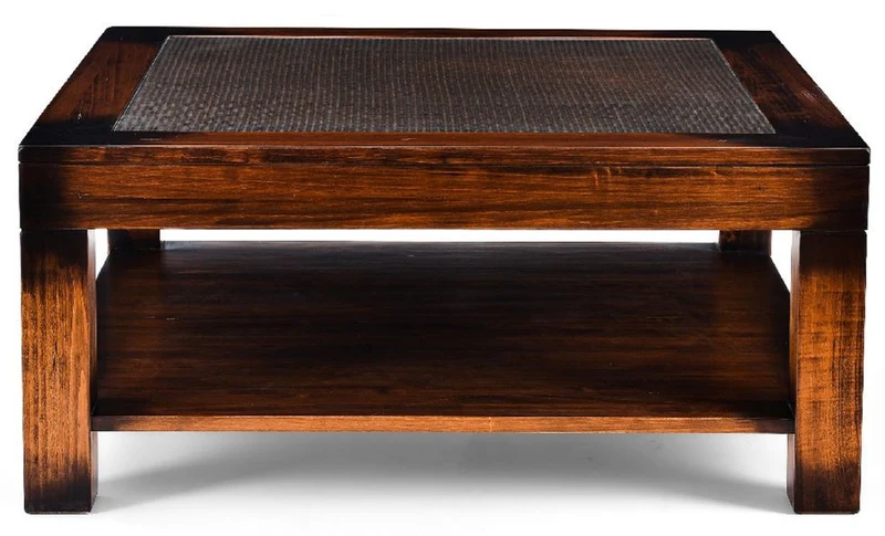 Casa Padrino Luxus Vintage Stil Couchtisch Braun 100 x 100 x H. 45,5 cm - Quadratischer Massivholz Wohnzimmertisch mit Glasplatte - Vintage Stil Wohnzimmer Möbel - Luxus Möbel