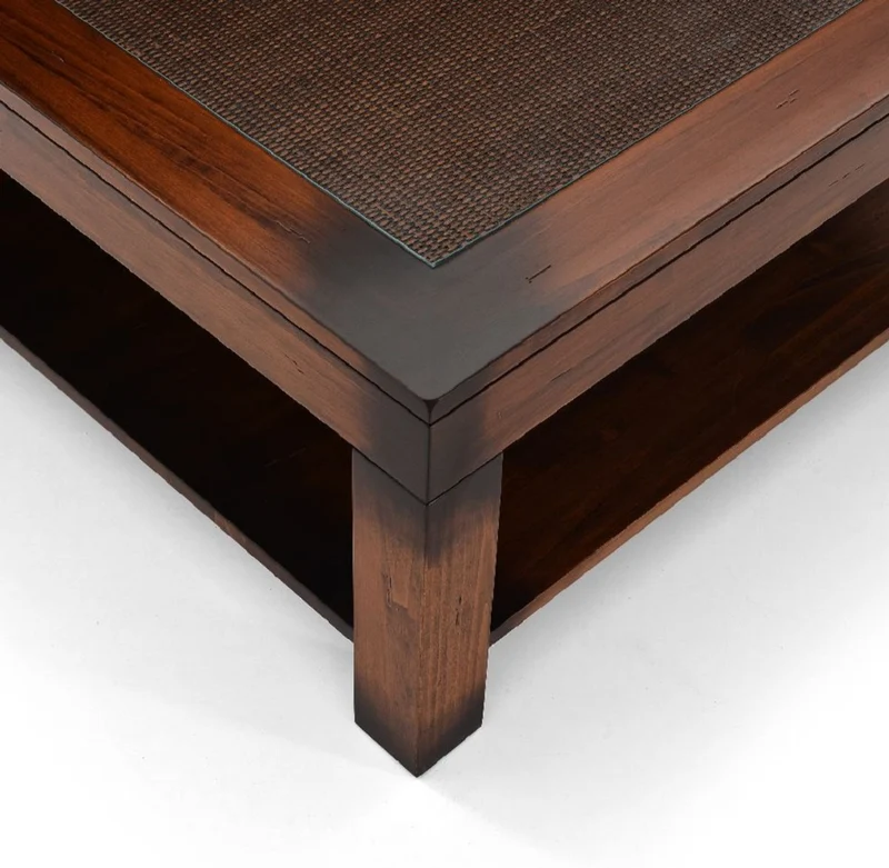 Casa Padrino Luxus Vintage Stil Couchtisch Braun 100 x 100 x H. 45,5 cm - Quadratischer Massivholz Wohnzimmertisch mit Glasplatte - Vintage Stil Wohnzimmer Möbel - Luxus Möbel