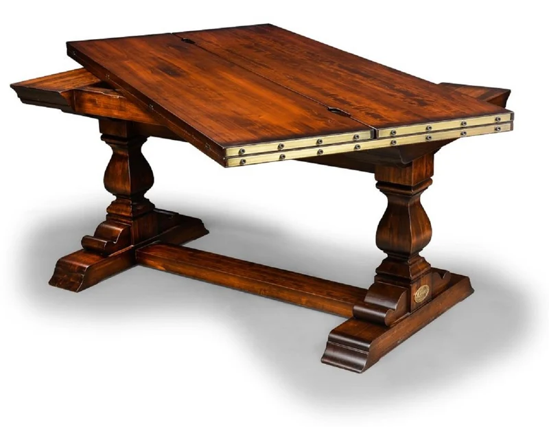 Casa Padrino Luxus Vintage Stil Esstisch Braun / Messing 180 x 85 x H. 78 cm - Rechteckiger Massivholz Esszimmertisch mit ausklappbarer Tischplatte - Esszimmer Möbel - Luxus Vintage Stil Möbel