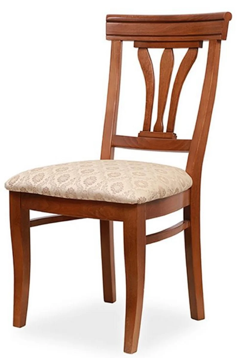 Casa Padrino Biedermeier Esszimmer Stuhl Beige / Braun 50 x 56 x H. 96 cm - Massivholz Küchen Stuhl - Massivholz Esszimmer Möbel - Biedermeier Esszimmer Möbel
