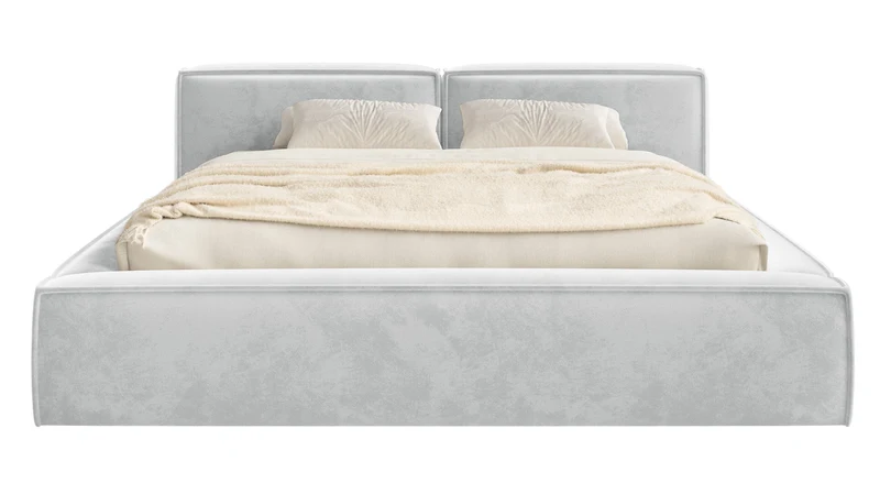 Polsterbett 160x200 cm Tilves Slim Low mit Stauraum, Metallrahmen, hellgrauer Samt