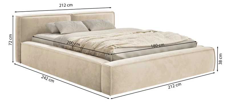 Polsterbett 180x200 cm Tilves Slim Low mit Stauraum, Metallrahmen, salbeigrüner Samt