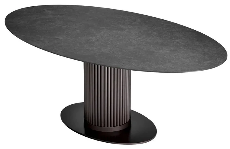 Casa Padrino Luxus Esstisch Schwarz / Bronze 200 x 119 x H. 78,5 cm - Ovaler Küchentisch mit Keramik Tischplatte in Marmoroptik - Esszimmer Möbel - Küchen Möbel - Luxus Möbel - Luxus Qualität