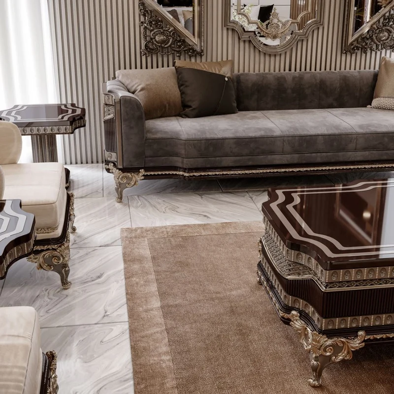 Casa Padrino Luxus Barock Sofa Grau / Dunkelbraun / Gold 265 cm