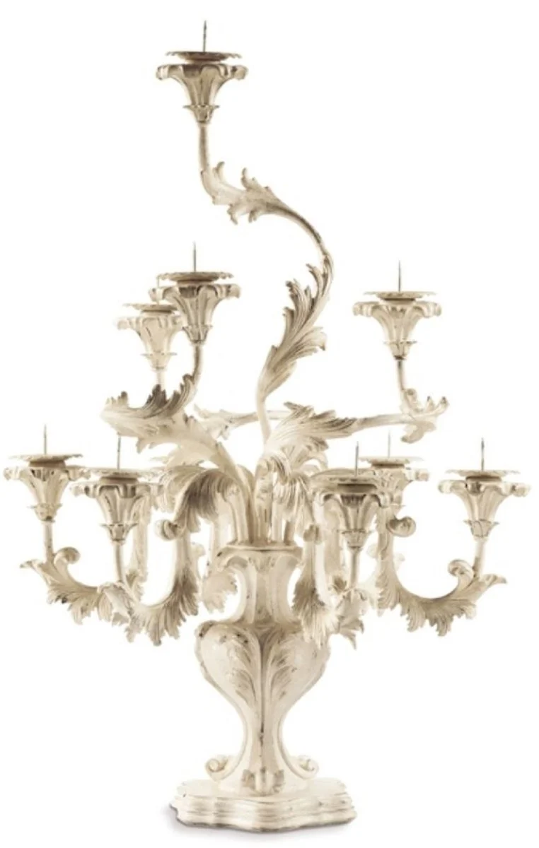 Casa Padrino Luxus Barock Kerzenhalter Weiß / Grau Ø 53 x H. 75 cm - Prunkvoller Barockstil Kerzenständer - Luxus Deko Accessoires im Barockstil - Luxus Qualität - Made in Italy