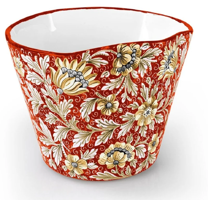 Casa Padrino Luxus Keramik Blumentopf Rot / Mehrfarbig Ø 27 x H. 20 cm - Runder handgefertigter & handbemalter Keramik Pflanzentopf - Luxus Qualität - Made in Italy