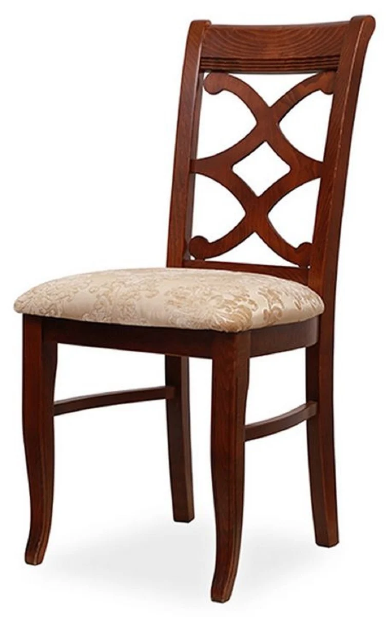 Casa Padrino Biedermeier Esszimmer Stuhl Beige / Dunkelbraun 49 x 56 x H. 92 cm - Massivholz Küchen Stuhl - Massivholz Esszimmer Möbel - Biedermeier Esszimmer Möbel