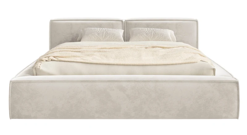 Polsterbett 180x200 cm Tilves Slim Low mit Stauraum, Metallrahmen, grau-beiger Samt