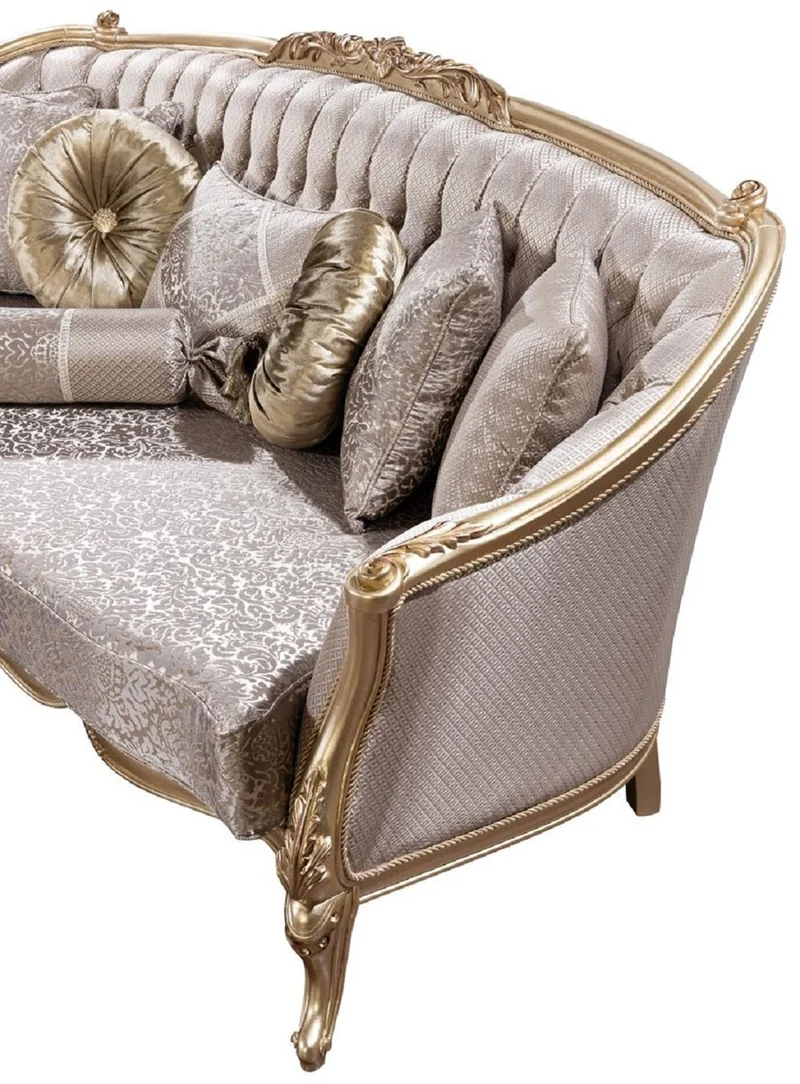 Casa Padrino Luxus Barock Wohnzimmer Set Silber / Gold - 2 Barock Sofas & 2 Barock Sessel & 1 Barock Couchtisch - Luxus Wohnzimmer Möbel im Barockstil - Barock Möbel - Edel & Prunkvoll