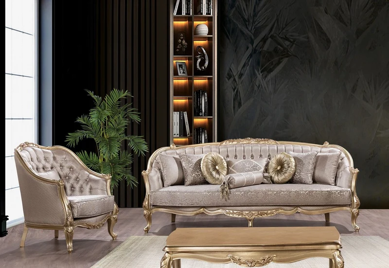 Casa Padrino Luxus Barock Wohnzimmer Set Silber / Gold - 2 Barock Sofas & 2 Barock Sessel & 1 Barock Couchtisch - Luxus Wohnzimmer Möbel im Barockstil - Barock Möbel - Edel & Prunkvoll