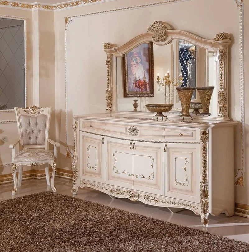 Casa Padrino Luxus Barock Esszimmerstuhl 6er Set Grau / Weiß / Beige / Gold - Barockstil Küchenstühle mit Muster - Luxus Esszimmer Möbel im Barockstil - Barock Esszimmer Möbel