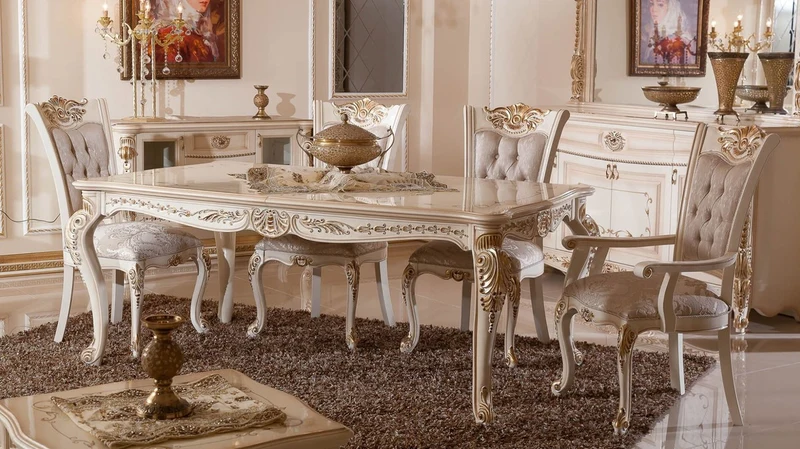 Casa Padrino Luxus Barock Esszimmerstuhl 6er Set Grau / Weiß / Beige / Gold - Barockstil Küchenstühle mit Muster - Luxus Esszimmer Möbel im Barockstil - Barock Esszimmer Möbel