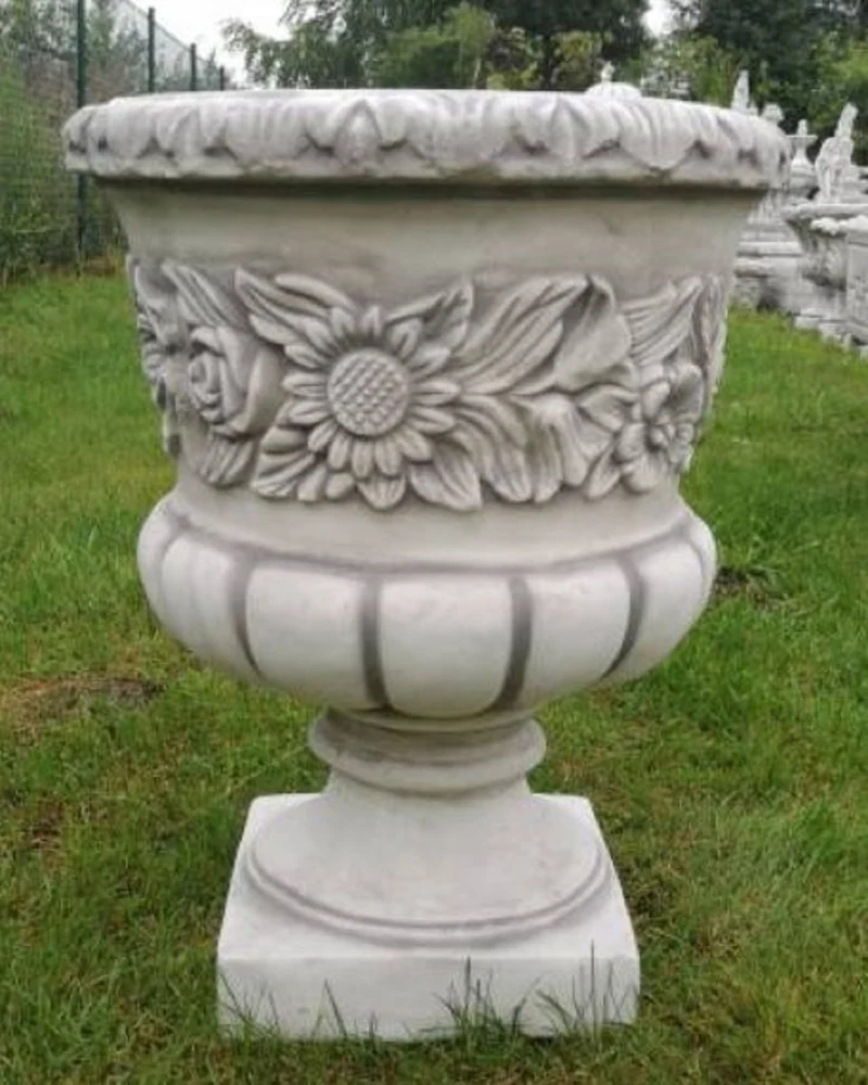 Casa Padrino Barock Garten Deko Blumentopf Grau Ø 48 x H. 62 cm - Runder Pflanzentopf im Barockstil - Barock Garten Deko - Barock Terrassen Deko - Barock Deko Accessoires