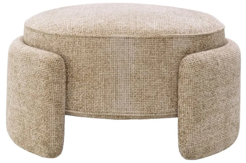 Casa Padrino Luxus Hocker Sandfarben Ø 73 x H. 38 cm - Runder Sitzhocker - Rundhocker - Fußhocker - Wohnzimmer Möbel - Hotel Möbel - Luxus Möbel