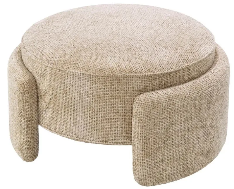 Casa Padrino Luxus Hocker Sandfarben Ø 73 x H. 38 cm - Runder Sitzhocker - Rundhocker - Fußhocker - Wohnzimmer Möbel - Hotel Möbel - Luxus Möbel
