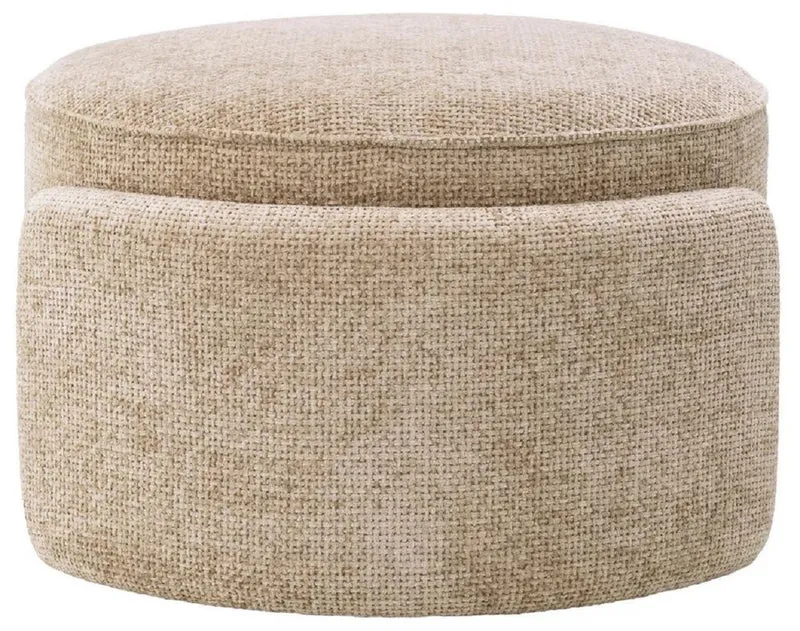 Casa Padrino Luxus Hocker Sandfarben Ø 73 x H. 38 cm - Runder Sitzhocker - Rundhocker - Fußhocker - Wohnzimmer Möbel - Hotel Möbel - Luxus Möbel