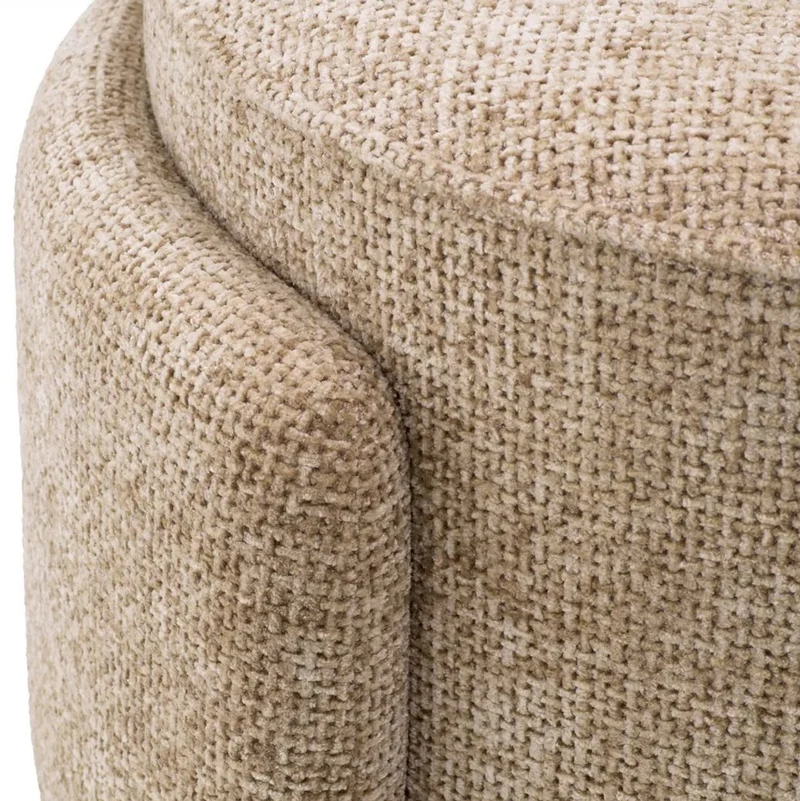 Casa Padrino Luxus Hocker Sandfarben Ø 73 x H. 38 cm - Runder Sitzhocker - Rundhocker - Fußhocker - Wohnzimmer Möbel - Hotel Möbel - Luxus Möbel