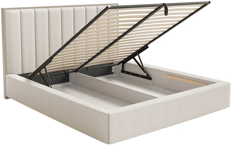 Polsterbett 180x200 cm Togents mit Stauraum, Metallrahmen, hellbeige, hydrophobes Chenille