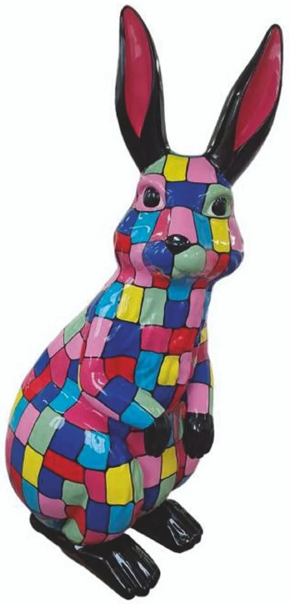 Casa Padrino Luxus XXL Deko Skulptur Hase Bunt / Schwarz H. 220 cm