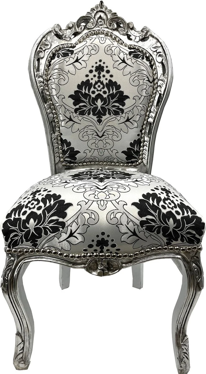 Casa Padrino Barock Esszimmer Stuhl Silber Muster / Silber - Handgefertigter Antik Stil Stuhl mit elegantem Muster - Esszimmer Möbel im Barockstil - Barock Möbel