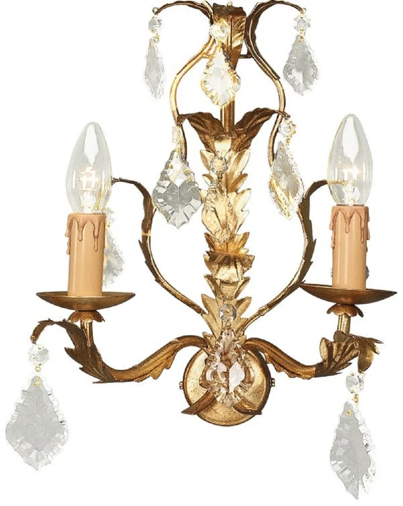 Casa Padrino Luxus Barock Doppel Wandleuchte Antik Gold 28 x 17 x H. 34 cm - Elegante Kristall Wandlampe - Wohnzimmer Wandleuchte im Barockstil - Barock Leuchten - Luxus Qualität - Made in Italy