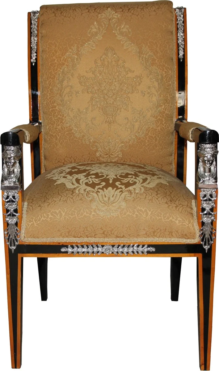 Casa Padrino Barock Luxus Empire Esszimmer Stuhl mit Armlehnen Mahagoni / Gold / Schwarz / Silber - Limited Edition