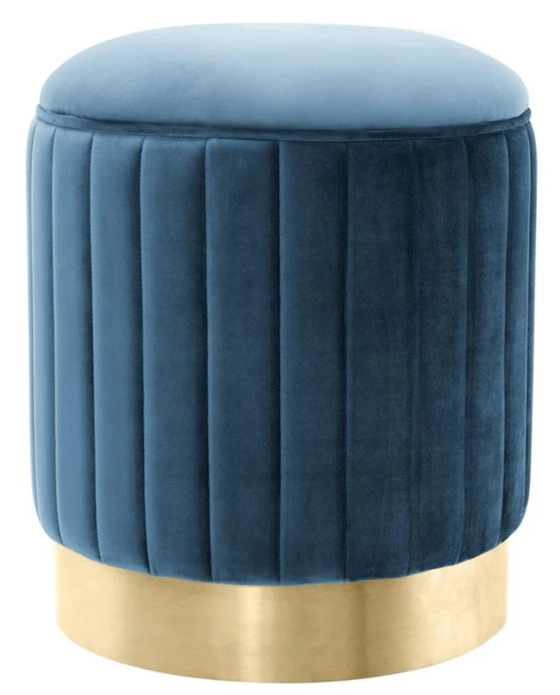 Casa Padrino Hocker Blau / Messing Ø 40 x H. 45 cm - Luxus Sitzhocker