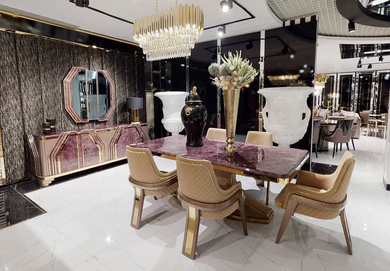 Casa Padrino Luxus Art Deco Möbel Set Lila / Grau / Gold - 1 Sideboard mit 4 Türen & 1 Wandspiegel - Art Deco Wohnzimmer & Hotel Möbel - Luxus Kollektion