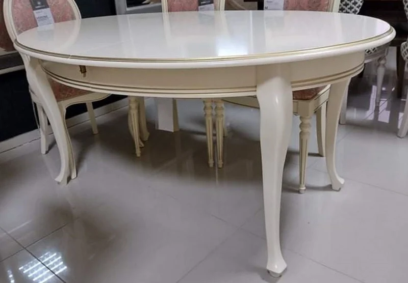 Casa Padrino Luxus Jugendstil Esstisch Cremefarben / Gold 160-360 x 110 x H. 78 cm - Ovaler Ausziehbarer Massivholz Esszimmertisch - Barock & Jugendstil Esszimmer Möbel
