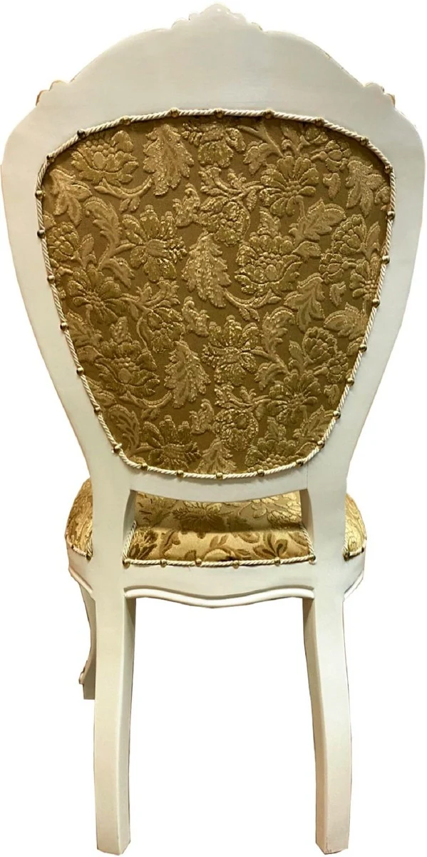 Pompöös by Casa Padrino Luxus Barock Esszimmerstühle Gold Bouquet Muster / Creme-Weiß / Gold - Pompööse Barock Stühle designed by Harald Glööckler - 6 Esszimmerstühle - Barock Esszimmer Möbel
