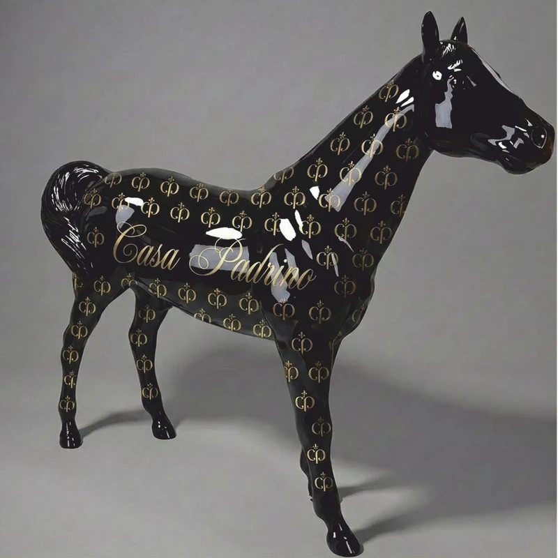 Casa Padrino XXL Deko Skulptur Pferd Schwarz / Gold 245 cm - Lebensgroße Garten Figur CPB