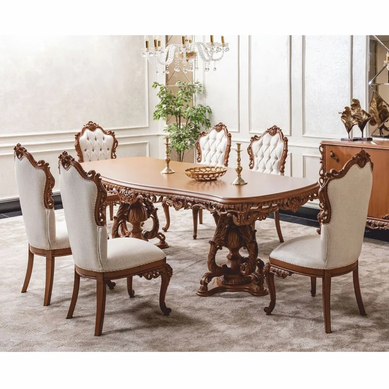Casa Padrino Luxus Barock Esszimmer Stuhl Weiß / Braun H. 116 cm - Barockstil Möbel