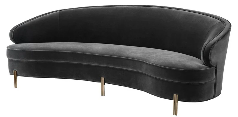 Casa Padrino Luxus Samt Sofa Dunkelgrau / Messingfarben 230 x 103 x H. 78 cm - Gebogenes Wohnzimmer Sofa - Designer Möbel