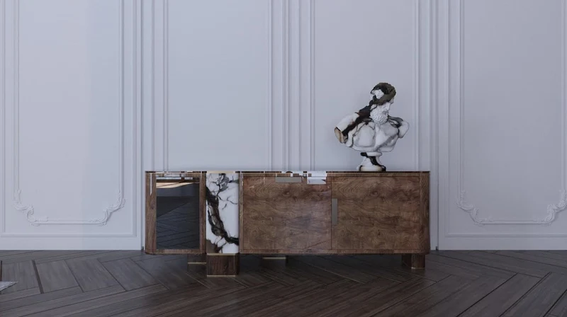 Casa Padrino Luxus Sideboard Braun / Weiß / Schwarz / Messing 230 cm