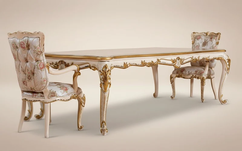 Pompöös by Casa Padrino Luxus Barock Esstisch Provence Beige / Weiß / Gold - Pompööser Barockstil Esszimmertisch designed by Harald Glööckler