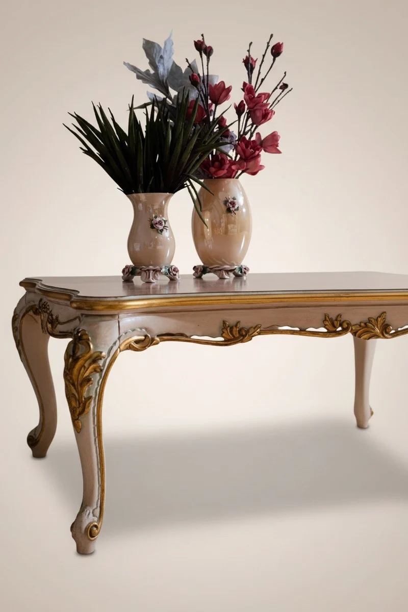 Pompöös by Casa Padrino Luxus Barock Esstisch Provence Beige / Weiß / Gold - Pompööser Barockstil Esszimmertisch designed by Harald Glööckler