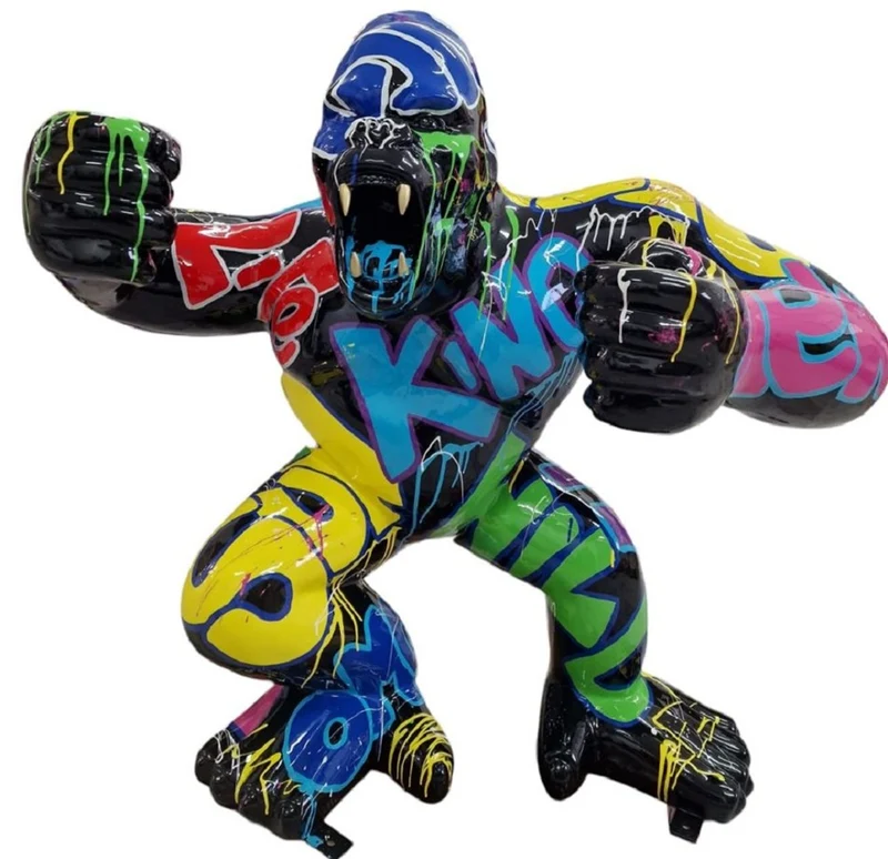 Casa Padrino Luxus XXL Deko Skulptur Gorilla Affe Schwarz / Mehrfarbig H. 180 cm - Riesige Deko Skulptur - XXL Deko Figur - Luxus XXL Tierfigur