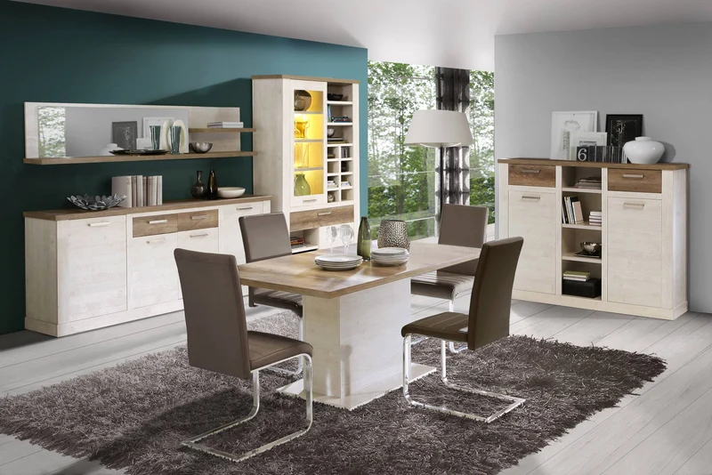 Esszimmer DURO Set 5-tlg Optik: Pinie weiß antik