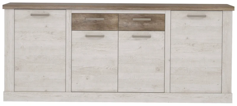 Sideboard DURO, 4 Türen und 2 Schubladen, in Pinie weiß antik