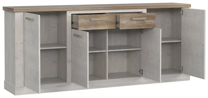 Sideboard DURO, 4 Türen und 2 Schubladen, in Pinie weiß antik