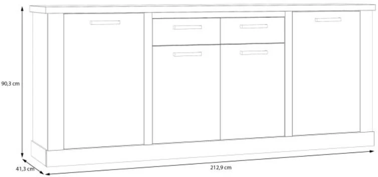 Sideboard DURO, 4 Türen und 2 Schubladen, in Pinie weiß antik