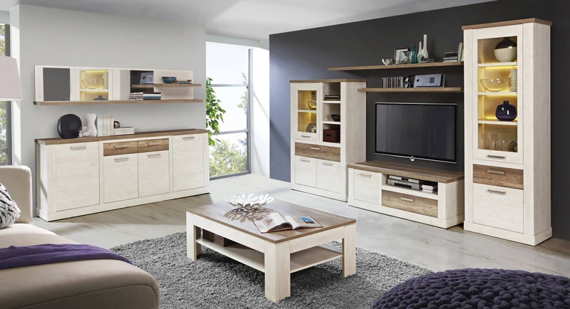 Sideboard DURO, 4 Türen und 2 Schubladen, in Pinie weiß antik