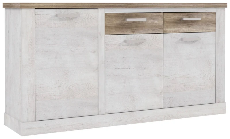 Sideboard DURO, 3 Türen und 2 Schubladen, in Pinie weiß antik
