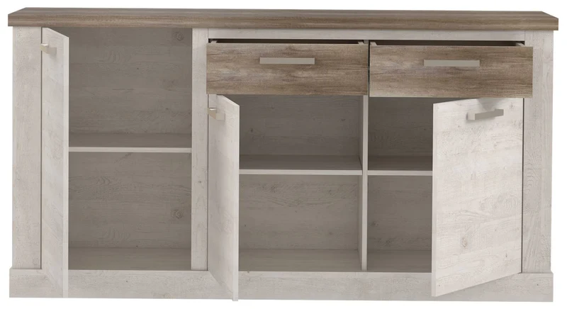 Sideboard DURO, 3 Türen und 2 Schubladen, in Pinie weiß antik