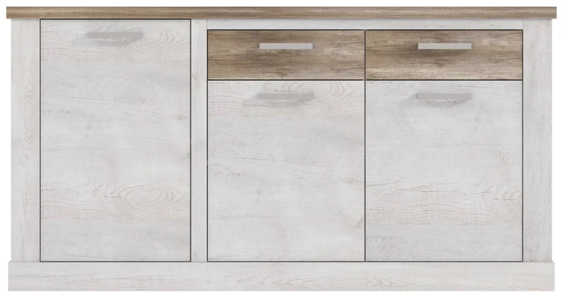 Sideboard DURO, 3 Türen und 2 Schubladen, in Pinie weiß antik
