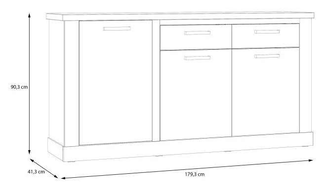Sideboard DURO, 3 Türen und 2 Schubladen, in Pinie weiß antik